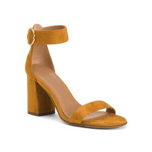 Aerosoles Women's Lawrence Tan Faux Suede Strap Buckle Heeled Sandal. 9.5M